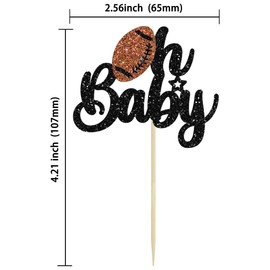 24 piezas de rugby Ball Oh Baby Cupcake Toppers con purpurina de fútbol americano para baby shower para rugby Sports Theme Baby Shower para decoración de tartas de cumpleaños para niños