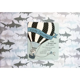 Little Dreamers Bedding 4 Piece Cotton Full Sheet Set Double Bed Swimming Shark School in Shades of Gray Tan Light Blue