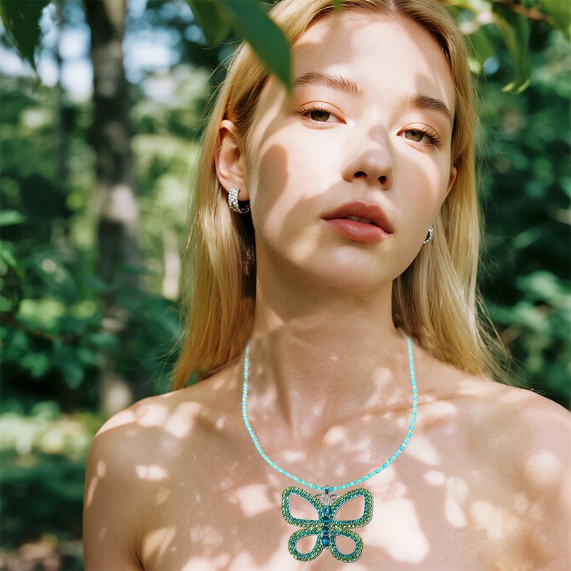RAINDEWLL Butterfly Necklaces for Women Butterfly Choker Necklace Green Pendant