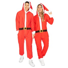 Tipsy Elves Christmas Onesies for Adults - Comfy Unisex Matching Holiday Jumpsuits with Convenient Pockets - Red Santa Christmas Jumpsuit Size X-Small