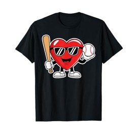 Baseball Valentines Day Shirt Boys Valentines Heart Kids Men T-Shirt