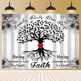 Family Reunion Backdrop for Photography Black and White Family Tree Photo Backdrop Family Tree Leaves Family Roots Run Deep Photography Background (Family Reunion Backdrop, 9x6ft)