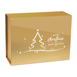 Christmas Gift Boxes with Lids, 9x7x3.5 Inches Luxury Xmas Eve Gift Box, Collapsible Gold Gift Boxes with Magnetic Closure for Presents Wrapping Gifts