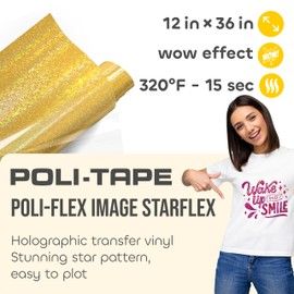 Poli-Flex® STARFLEX - Vinilo de transferencia de calor (HTV) - Lámina holográfica termoadhesiva de 12 x 36 pulgadas con efecto estrella, fácil de cortar y malezar para camisas de bricolaje, color