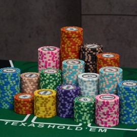 SODFAS 100 Piece Clay Poker Chips 14 Grams Heavyweight Clay Composite Casino 40mm Chips for Texas Hold’em Game Night (G $500)