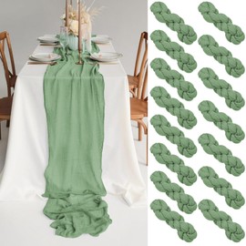 15 Pack Sage Green Cheesecloth Table Runner, 10FT Gauze Long Semi-Sheer Table Runner Cheese Cloth Fabric for Wedding Table Decor, Boho Rustic Party Bridal Shower Decor