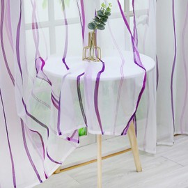 Eslir Transparent Tab Top Curtains, Wavy Pattern, Voile, Pack of 1