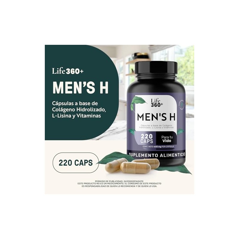 Life 360 Men Hair Colágeno Hidrolizado Biotina 220 Cápsulas