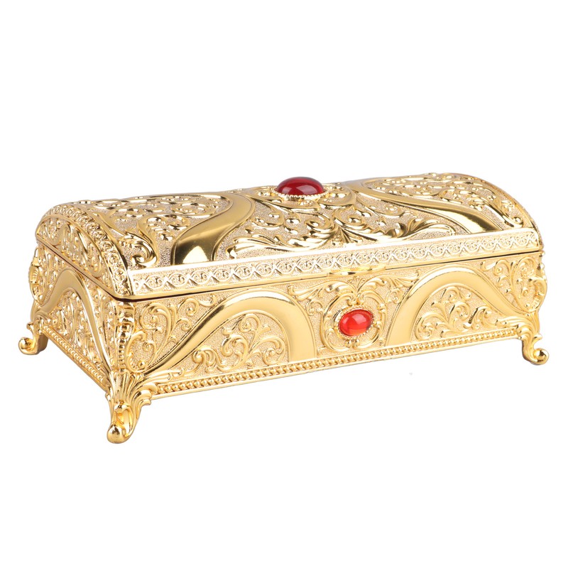 Vintage Metal Jewelry Box Rectangle Delicate Pattern Trinket Box with
