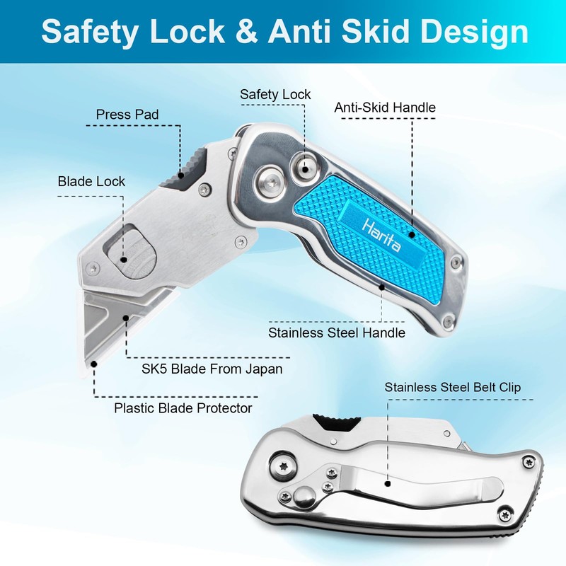 Box Cutter, Utility Knife with Quick Change Blades, Stainless Steel