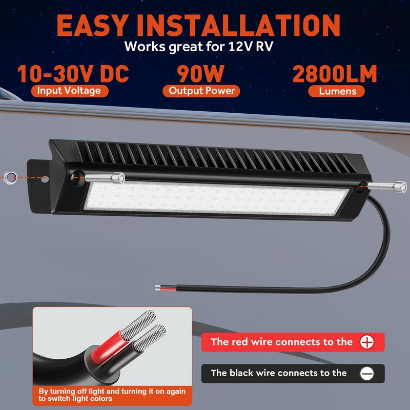 SnowyFox LED RV Exterior Porch Utility Light Waterproof 10-30V DC