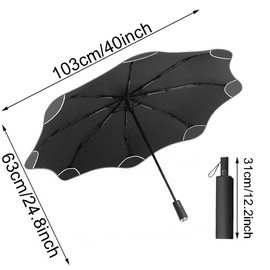 ThreeH Folding Umbrella Lightweight Automatic Open Close Compact Rain and Sun Protection with Fiberglass Frame and Reflective Safety Strip,Black