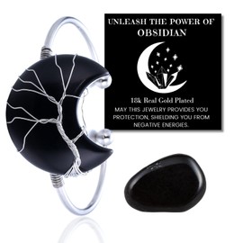 Halukakah Crystals Stones Women's Necklace Natural Moonstone / Pink Quartz / Amethyst Quartz / Obsidian / Jade Platinum Plated Brass Wire Handmade Winding Tree of Life Moon / Heart Pendant 30 x 40 mm