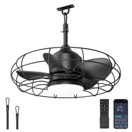 Orabriz 20" Outdoor Ceiling Fan with Lights,IP65 Waterproof Gazebo Hanging Fan with Remote Control Smart App, Plug in Caged Ceiling Fan with 3CCT 6-Speeds for Patio Porch Pergola(Black