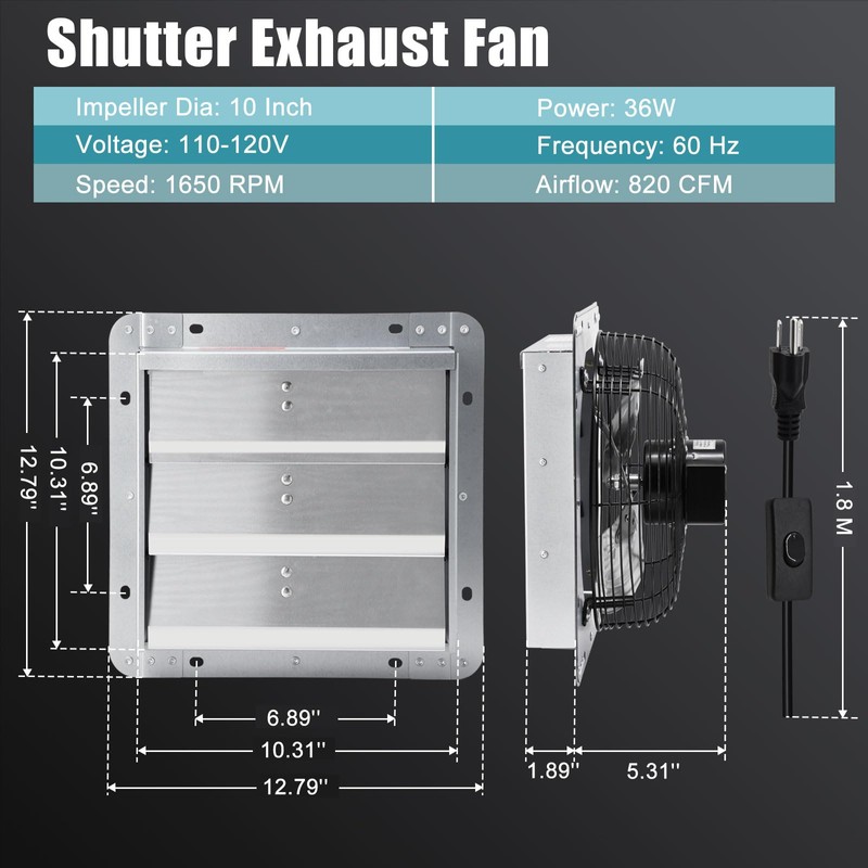 Criditpid 10 Inch Shutter Exhaust Fan with Speed Controller and