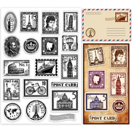 PH PandaHall Vintage Clear Stamp, Postage Rubber Stamp Badge Travel Silicone Stamp for DIY Scrapbooking, Invitation Cards, Journal, Gift Tags, Paper Crafting, Postcards, Christmas Decoration