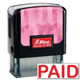 Shiny Paid Stamp Self Inking Rubber Stamp, 1/2" by 1-1/2" Impression Area, Red Ink, Refillable