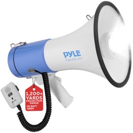 Pyle Compact Portable PA Megaphone Speaker - 50W Handheld Bullhorn with LED Flashlight, Alarm Siren, Adjustable Volume, Detachable Microphone, Battery Powered for Indoor & Outdoor Use