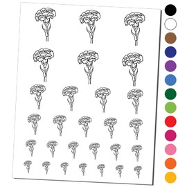 Carnation Flower Temporary Tattoo Water Resistant Fake Body Art Set Collection - Black (One Sheet)