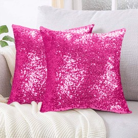 ShinyBeauty Sequin Pillow Case 20x20 2 Pack Hot Pink Glitter Pillows Decorative Throw Pillows Pillow Decorative Sparkles Holiday Throw Pillows (20x20 x2pc, Hot Pink)