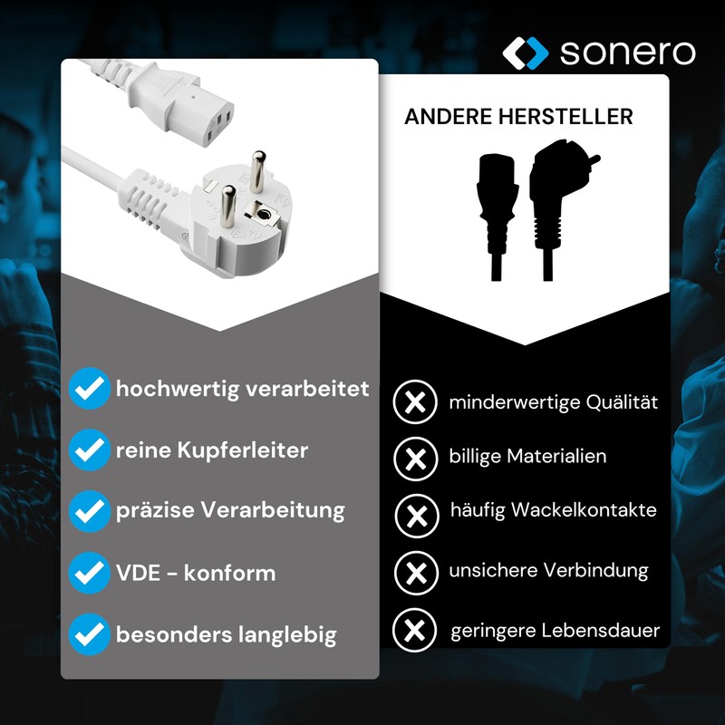 sonero Stromkabel Kaltgerätekabel 3 Polig, 3,0m, 90° Winkel Schutzkontakt Schuko