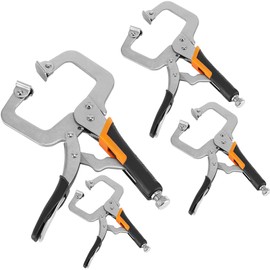 ZOENHOU 4 Pack 6" 9" 11" 14" Face Clamp C-Clamp Locking Pliers, Adjustable Vise Grip Clamps with Swivel Pad and Rubber Handle, Pocket Hole Clamp for Woodworking, Welding, Aligning