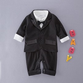 Lito Angels Tuxedo Romper Bodysuits One-Piece Gentleman Wedding Suit with Blazer for Baby Boys, Black, black