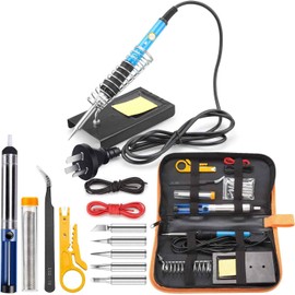 Yunking Soldering Iron Kit 15 In 1, 60W 220V Adjustable Temperature Welding Tool with Solder Tips, Solder Wire, Desoldering Pump, Tweezers, Stripper Cutter, Tool Bag