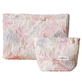 Riceel Travel Cosmetic Bag, 2 Pieces Cosmetic Bag, Large and Small, Portable Toiletry Bag, Cotton Embroidered Flowers, Make Up Bag for Everyday Use and Travel, relief flower powder, Elegant