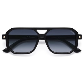 SOJOS Retro Polarized Square Aviator Sunglasses for Women Men Vintage 70s UV400 Protection Shade SJ2609 Black Grey Grading Lens