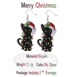 Christmas Hat Cat Earrings,Cartoon Acrylic Earrings,Christmas Lantern Black Earrings,Fun and Cute Pet Earrings,Fashion Creative Jewelry Earrings