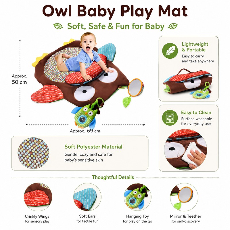 Owl Baby Play Mat for Floor Play – Soft Polyester