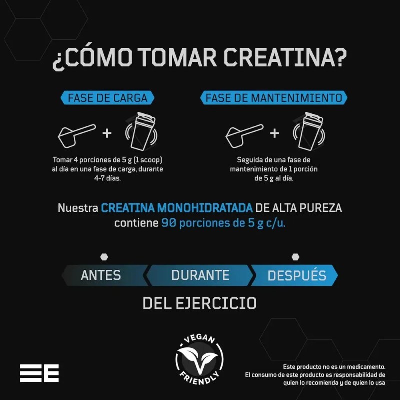 Elemental Creatina Monohidratada Micronizada 450g 90 porciones | Hecha por