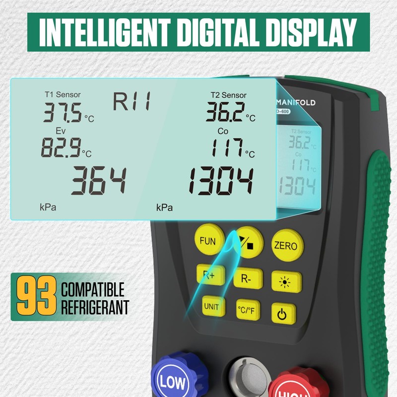 BELEY Digital Manifold HVAC Gauge Set,93 Refrigerants Dual Pressure&Temp Test