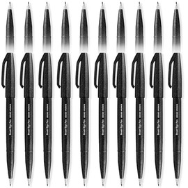 Pentel Brush Sign Pen SES15C - Brush Tip - Fibre Tip - Cool Tones - Set of 20 Pens - Black Ink