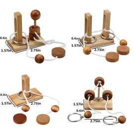 Brain Teaser Puzzle Wooden Threading Rope Loop Puzzle Luban Lock Brain Teaser Game Adult Kids Toy Puzzles for Adults(4Pcs)
