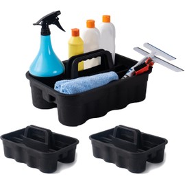 Matthew 3 Pack Large Plastic Tote Tool & Deluxe Supply Cleaning Caddy with Handle Portable Shower Basket Storage Caddy for Cleaning Products,Take-Out Drink,Bathrooms Incl.2Pcs Microfiber Cloth - Black