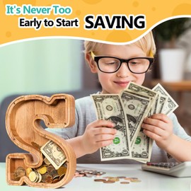 SummiDate Wooden Letter Piggy Bank| Piggy Bank for Boys Girls Toddler| Alphabet E Money Bank| Coin Bank Birthday Gift for Kids|Children's Gift (S)