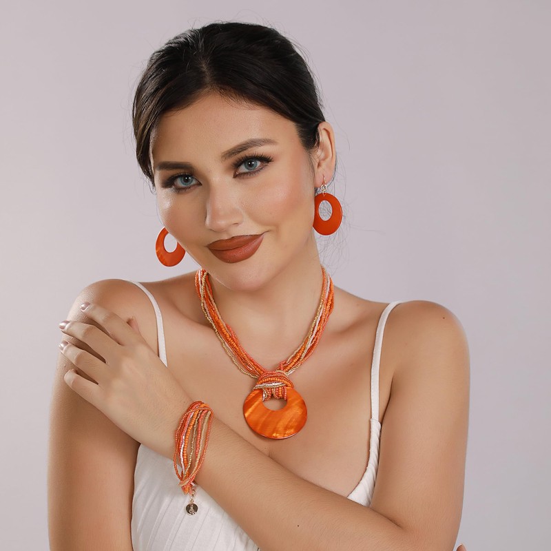 Coiris Multi Row Colorful Pearl Necklace with Large Circle Shell