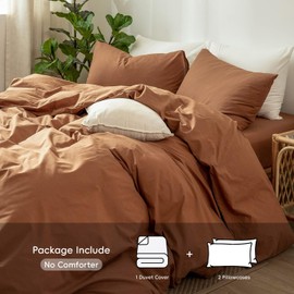 MooMee Bedding Duvet Cover Set 100% Washed Cotton Linen Like Textured Breathable Durable Soft Comfy (Dark Orange, Queen)