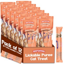 Beefeaters Salmon Pure Cat Treats 1.59oz (12 Pack) | Lickable Squeeze Tube Treats, Grain-Free, No Added Sugar, Real Salmon, Taurine-Enriched, Ideal for Bonding, Seniors, Toppers & Everyday Treating