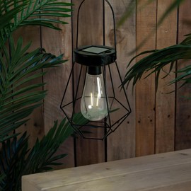 Northlight 7.5" Black Geometric Outdoor Hanging Solar Lantern with Handle