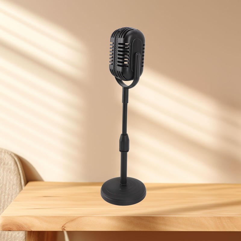 Antique Microphone Decor with Stand Black Realistic Lightweight Retro Microphone