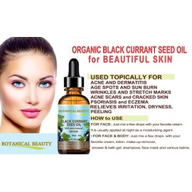 Botanical Beauty BLACK CURRANT SEED OIL 100% Pure Natural Undiluted Refined Cold Pressed Carrier oil. 0.5 Fl.oz. - 15ml. For Skin, Hair, Lip, Nail Care. Rich in gamma-linolenic acid, Omega 3, 6, 9
