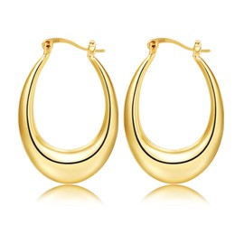 ASH'S CHOICE Sterling Silver 925 Earrings Large Hoop Earrings Oval Drop Earrings Gold for Women Hypoallergenic Earrings Chunky Lightweight Chunky Thick Hoop Earrings Medium Earrings Twisted Oval Hoop
