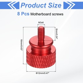 sourcing map 8Pcs M3x6 Aluminum Thumb Screws, 12x16mm(ODxH) Computer Case Thumb Screws for PC Side Panel Motherboard Mounting Screw, Burgundy