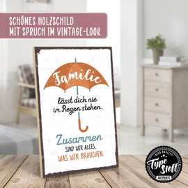 TypeStoff HS-00560 Wooden Sign with Saying "FAMILIE LÄSST DICH NIE IM REGEN STEHEN - Vintage Look with Quote as a Gift and Decoration