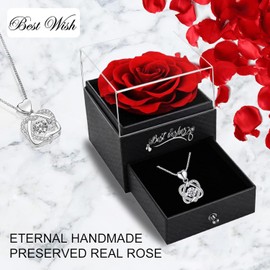 Suturun Preserved Flowers Real Rose,Eternal Rose with Necklace Gifts for Women,Forever Flowers Rose Gifts for Mom from Daughter on Mothers Day/Valentines Day/Anniversary/Birthday Gifts for Her