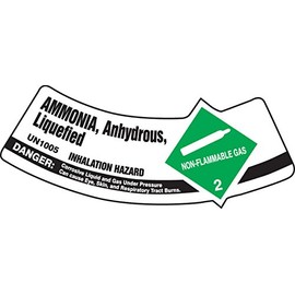 Accuform Cylinder Shoulder Label, Ammonia ANHYDROUS LIQUEFIED UN1005 Inhalation Hazard, 2" x 5 1/4", Adhesive Vinyl, 5/PK