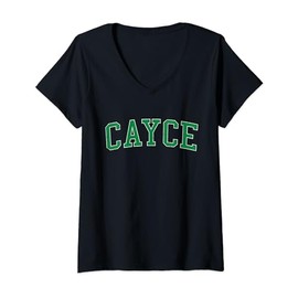 Womens Vintage Cayce SC Distressed Green Varsity Style V-Neck T-Shirt